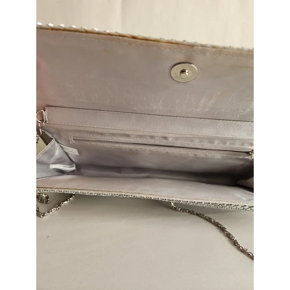 Silver Metal Mesh Clutch Evening Bag with Chain Strap Formal Prom Wedding